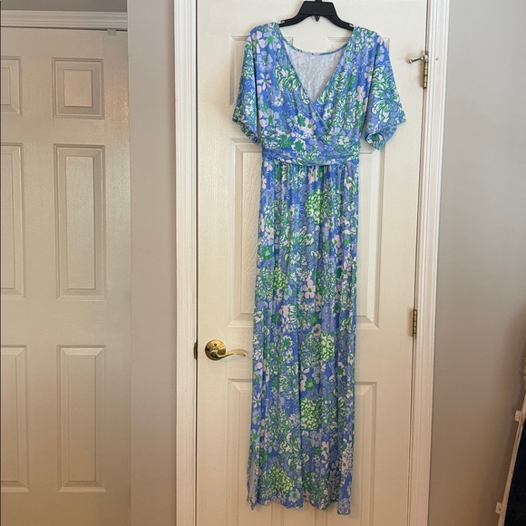 Lilly Pulitzer Parigi Boat Neck Vibrant Blue and Green Maxi Dress - Picture 6 of 8